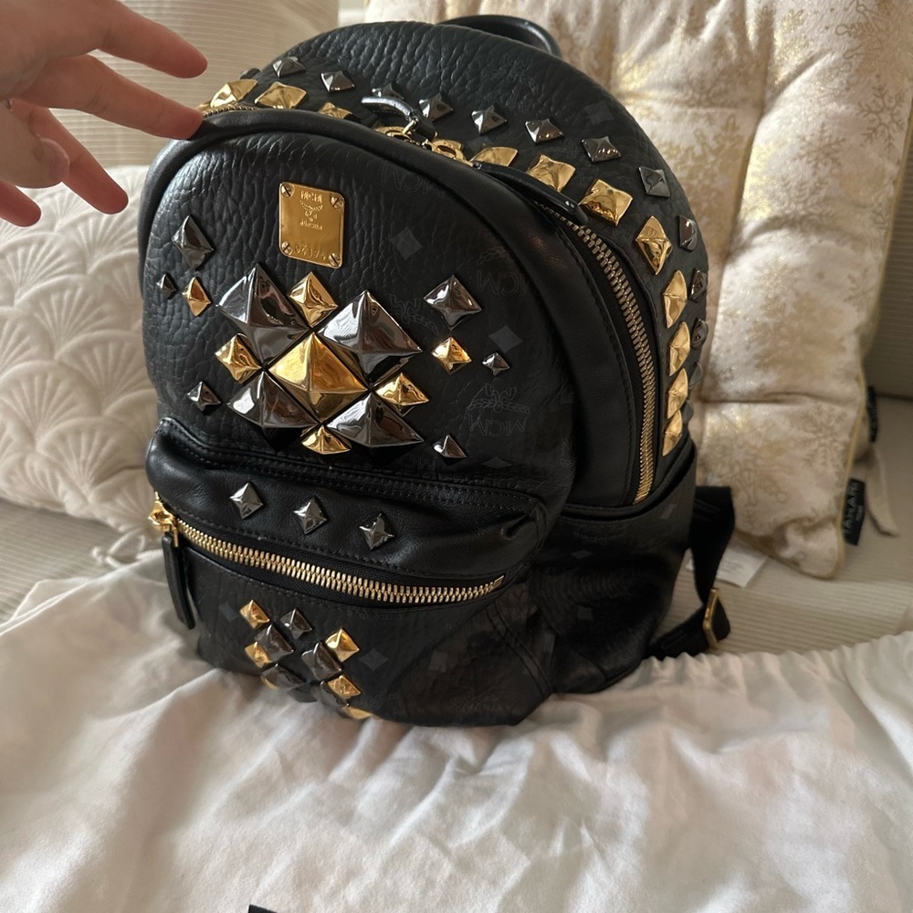 Authentic MCM Black Backpack with Gold Studs - Picture 15 of 17